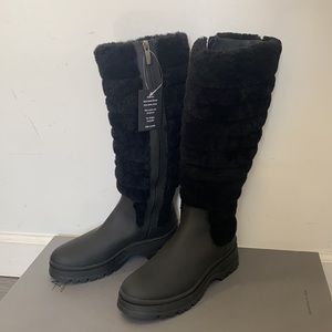 Aquatalia Black Shearling-Trim Waterproof Knee Boots
